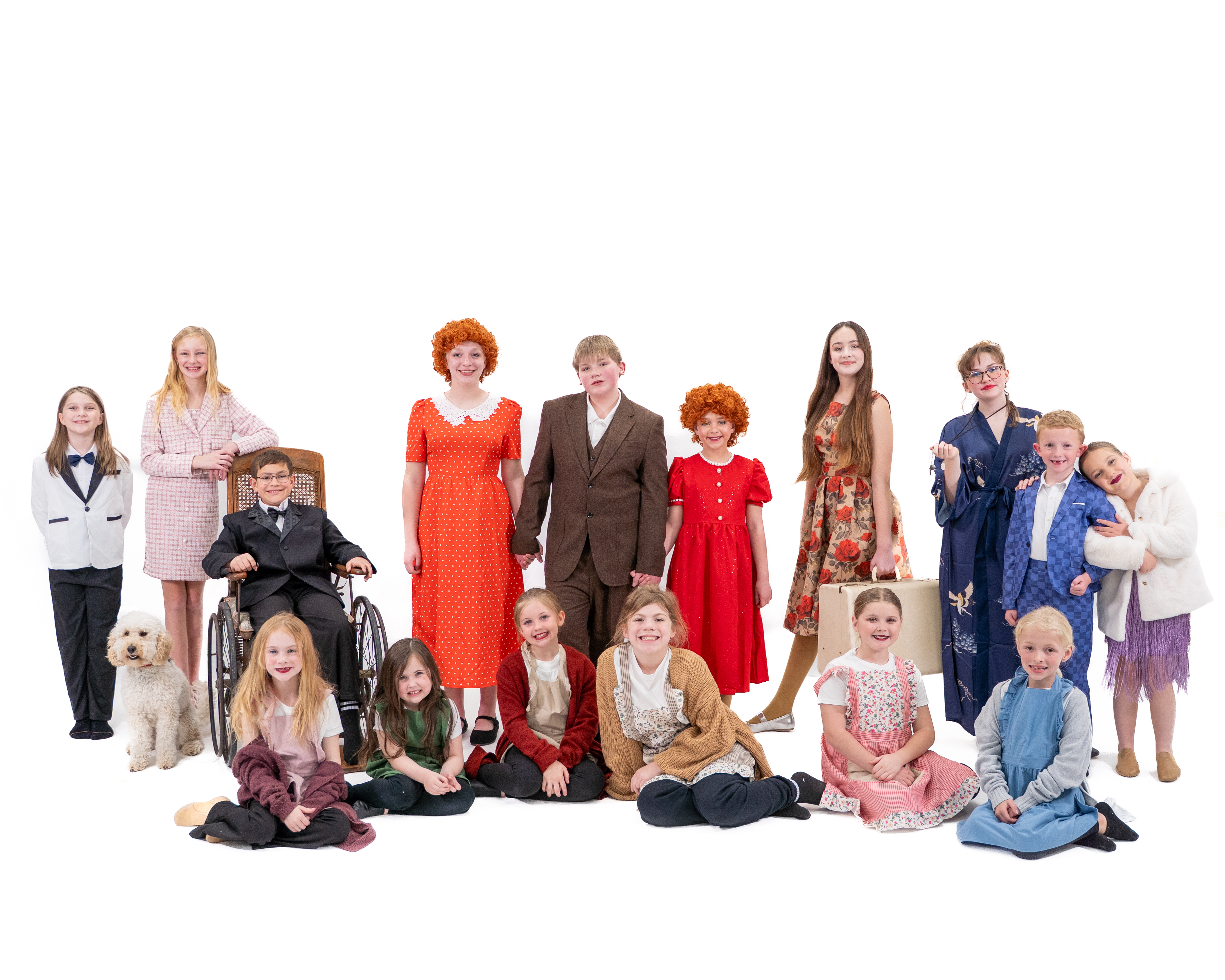 The full cast of Inspirations Fine Arts Academy's Annie Jr, performed in May 2025